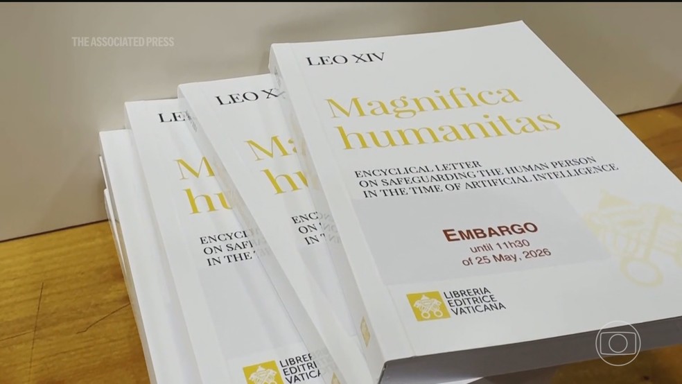 Na primeira enc�clica do pontificado, Papa Le�o XIV reconhece valor das novas tecnologias, mas faz alerta sobre riscos do mau uso - Foto: Jornal Nacional/ Reprodu��o