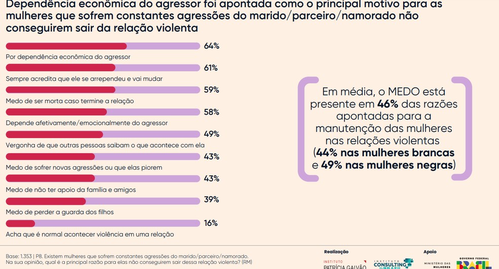 Pesquisa Patrícia Galvão - Dia Internacional de Enfrentamento à Violência contra a Mulher — Foto: Reprodução