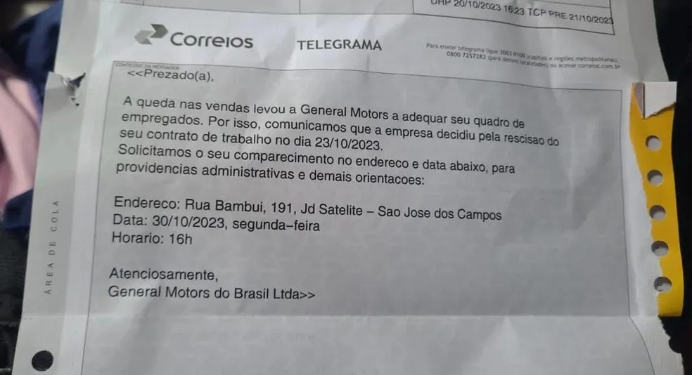GM alega queda nas vendas e demite por telegrama em três fábricas no Brasil — Foto: Arquivo Pessoal