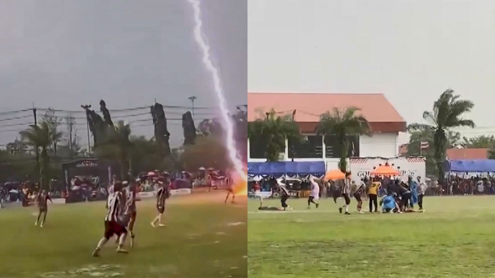 VÍDEO: raio atinge jogadores de futebol durante partida na Tailândia; 1 morre e 12 ficam feridos