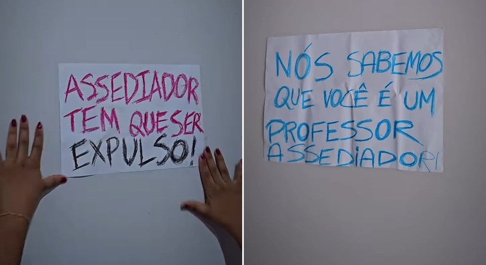Estudantes espalharam cartazes pelo campus exigindo a expulsão do professor - Professor do campus de Picos da Uespi é afastado após denúncias de assédio a aluna em sala de aula — Foto: Reprodução/ redes sociais
