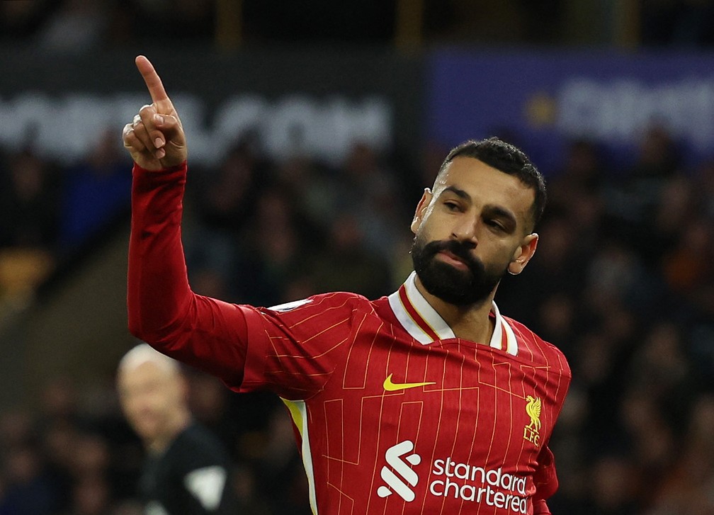 Mohamed Salah em partida pelo Liverpool.  Foto: Reuters