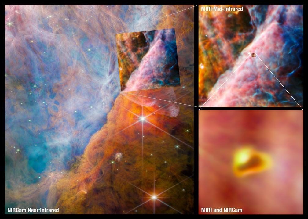 Imagens mostram molécula de carbono captada pelo James Webb na Nebulosa de Órion — Foto: ESA/Webb, NASA, CSA, M. Zamani (ESA/Webb), the PDRs4All ERS Team