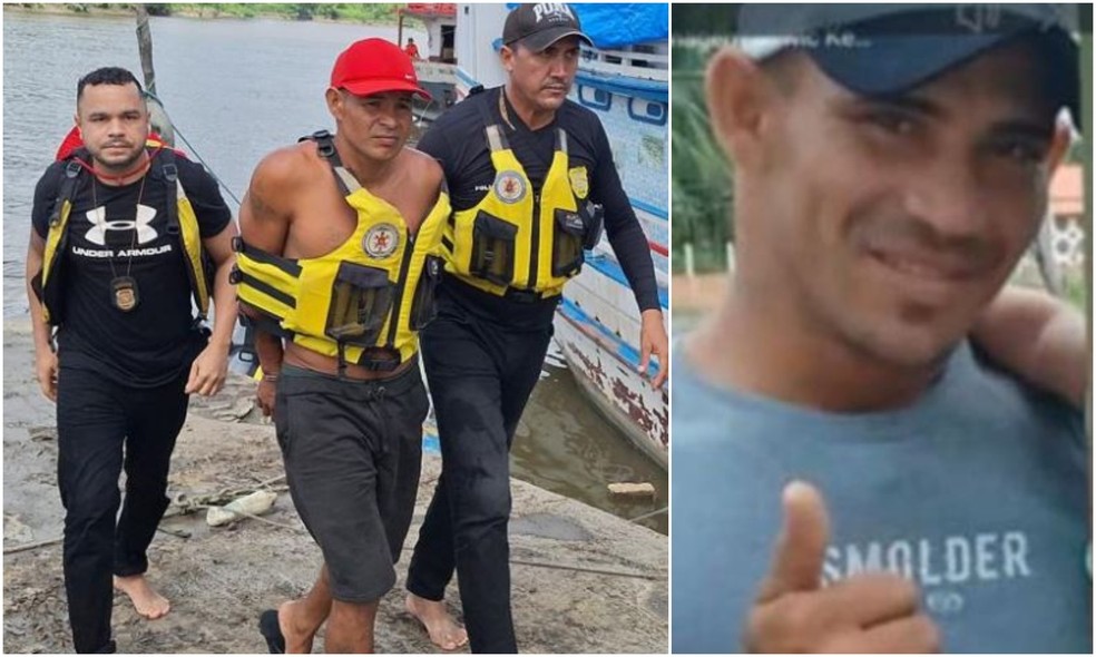 Valdenilson Silva (à esquerda) foi capturado após matar o pescador cearense Antônio Carlos Rocha Silva Filho durante uma discussão. — Foto: TV Verdes Mares/ Reprodução