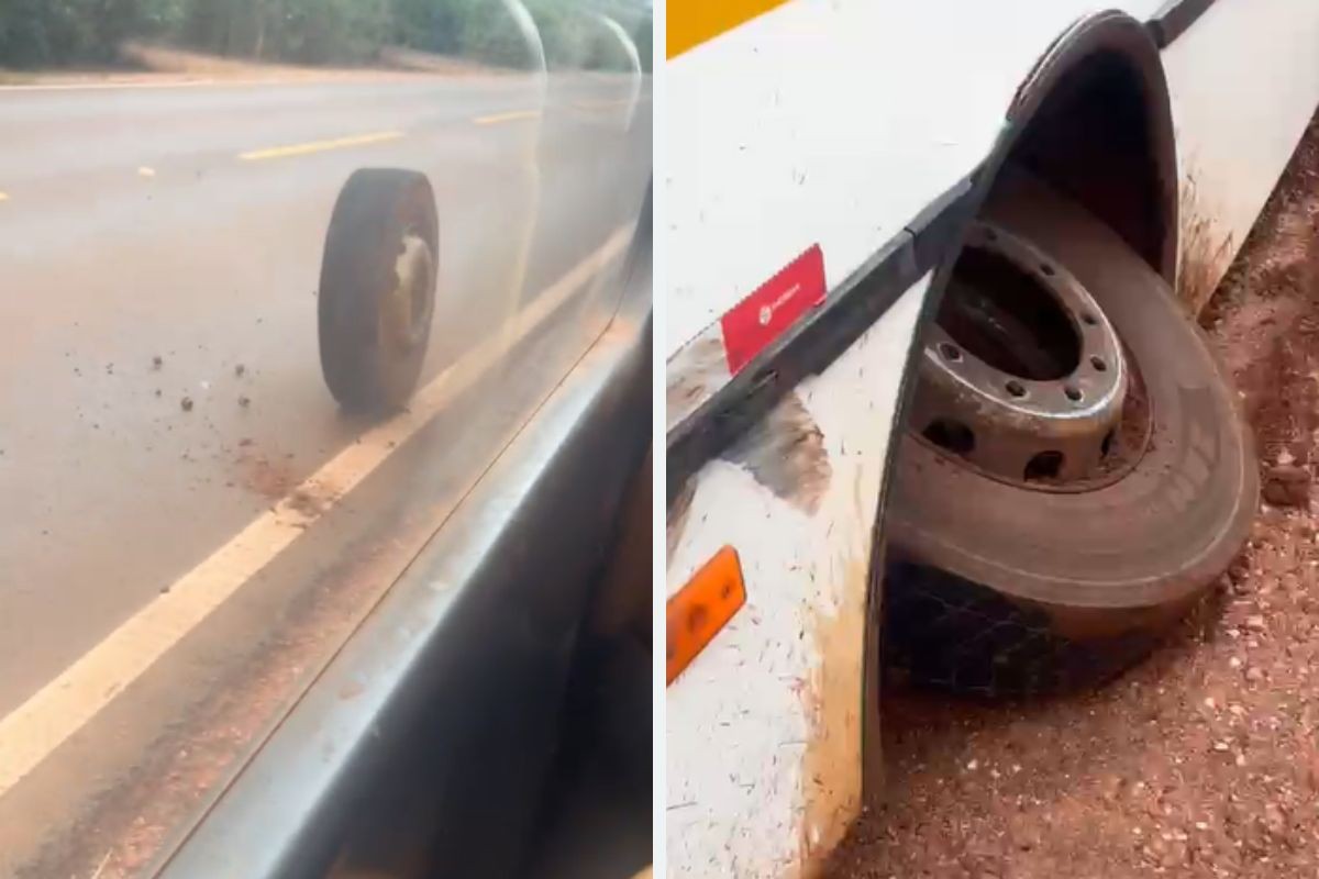 VÍDEO: Roda de ônibus escolar se solta e assusta alunos em MS