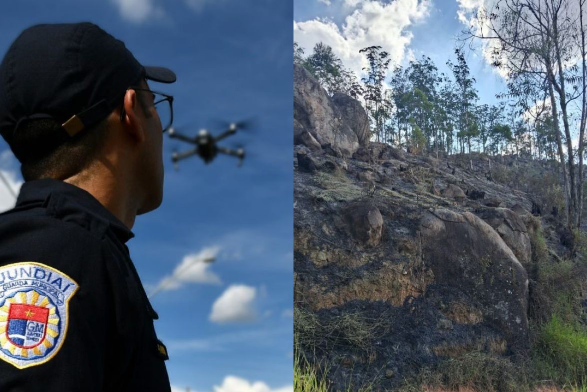 Divisão Florestal usa drone para identificar novos focos de incêndio no Morro da Baleia, em Jundiaí