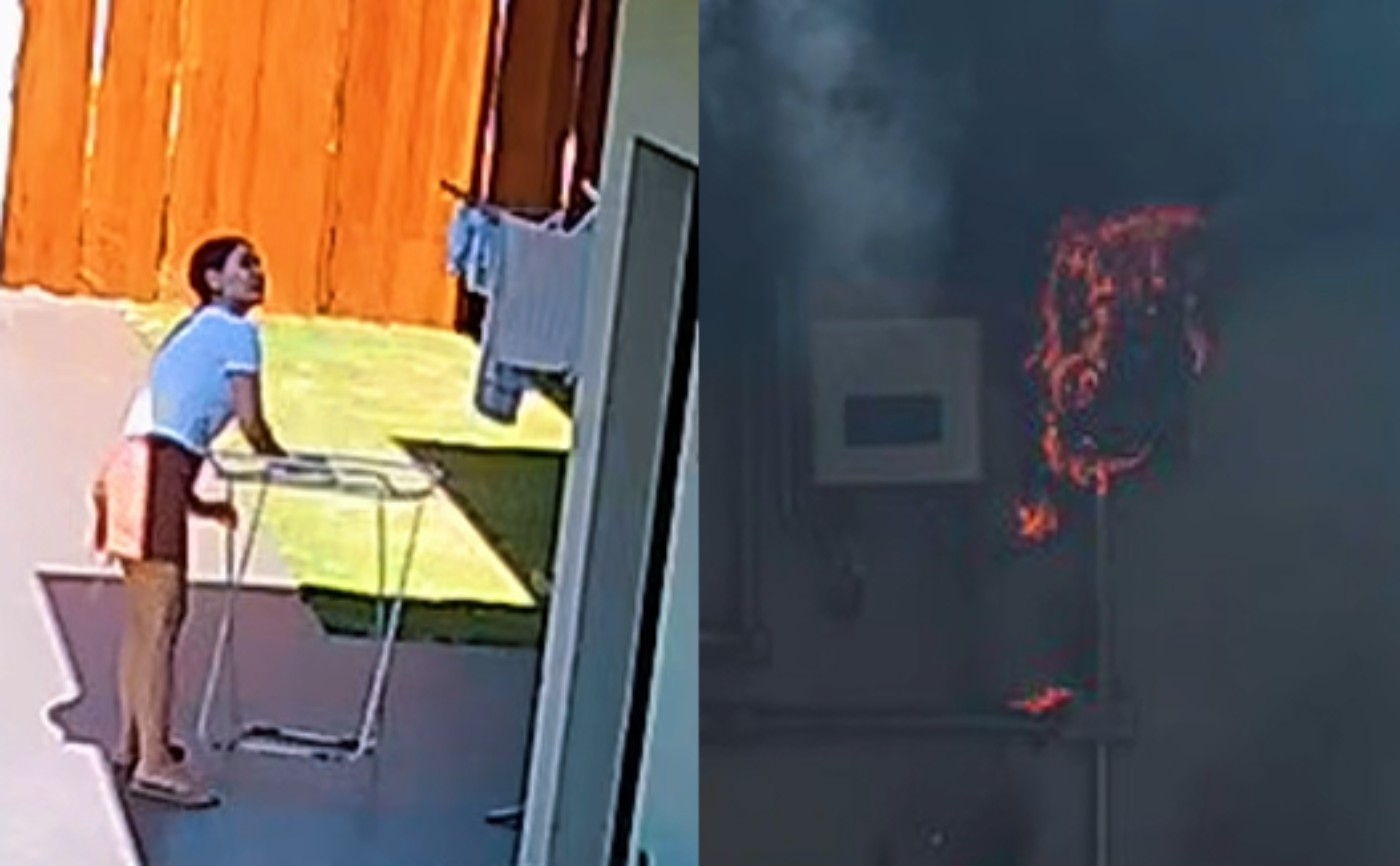 VÍDEO: enquanto estendia roupas, influenciadora percebe início de incêndio em painel de placas solares e evita tragédia no Paraná