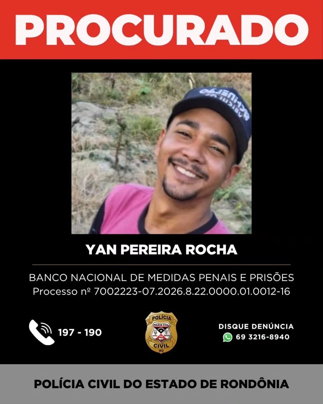 Yan Pereira Rocha — Foto: Reprodução/Polícia Civil de Rondônia (PC-RO)