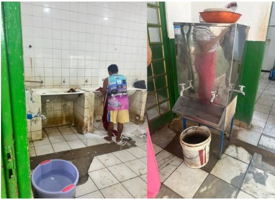 Foram constatadas diversas irregularidades nos centros, como teto com mofo, banheiros em ms condies de uso, portas quebradas e fechaduras danificadas.  Foto: Reproduo