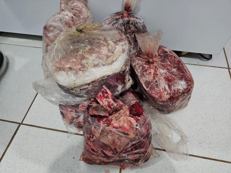 Seis quilos da carne apreendida estavam visivelmente impróprios para consumo — Foto: MP-AC