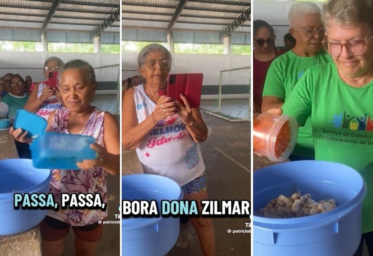 Idosas viralizam e divertem web ao gravar trend montando salada de frutas; VÍDEO