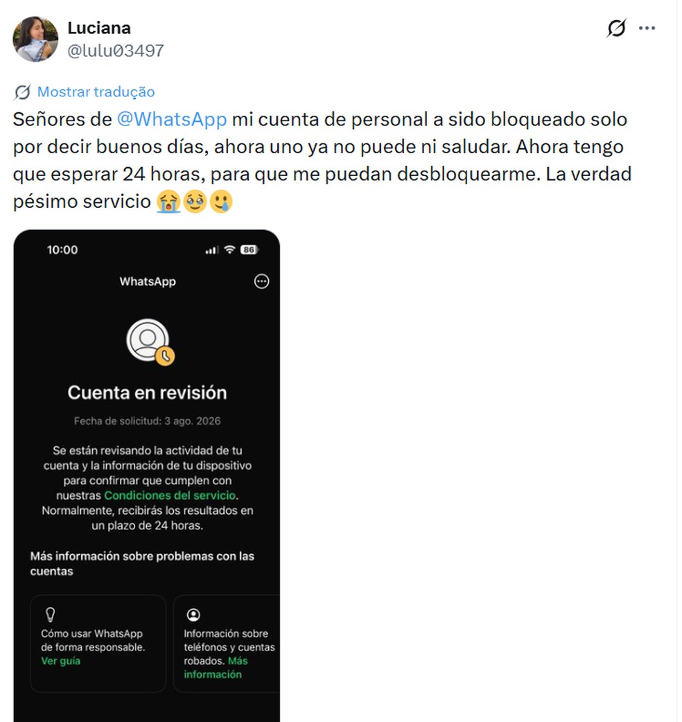 Usuários do WhatsApp relatam conta bloqueada — Foto: Reprodução / Redes sociais