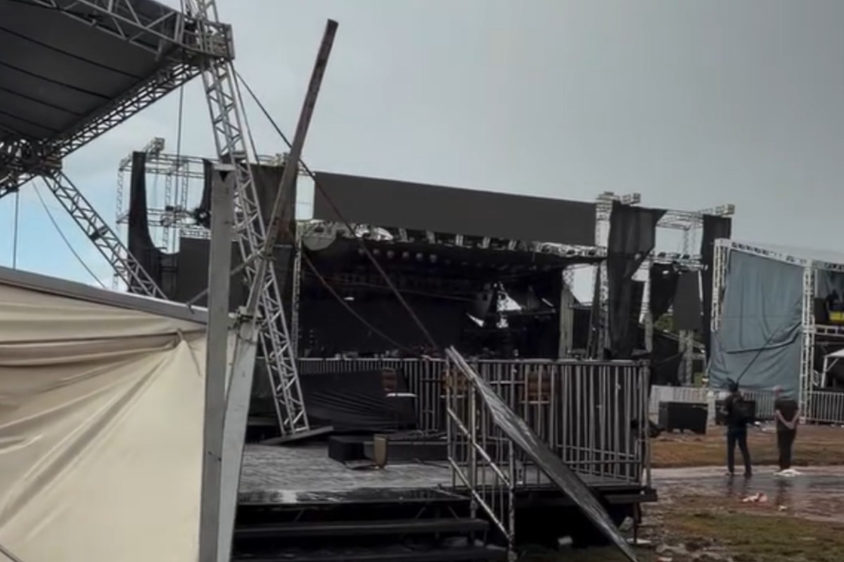 Temporal com granizo derruba árvores, alaga ruas e danifica estrutura da Expogrande