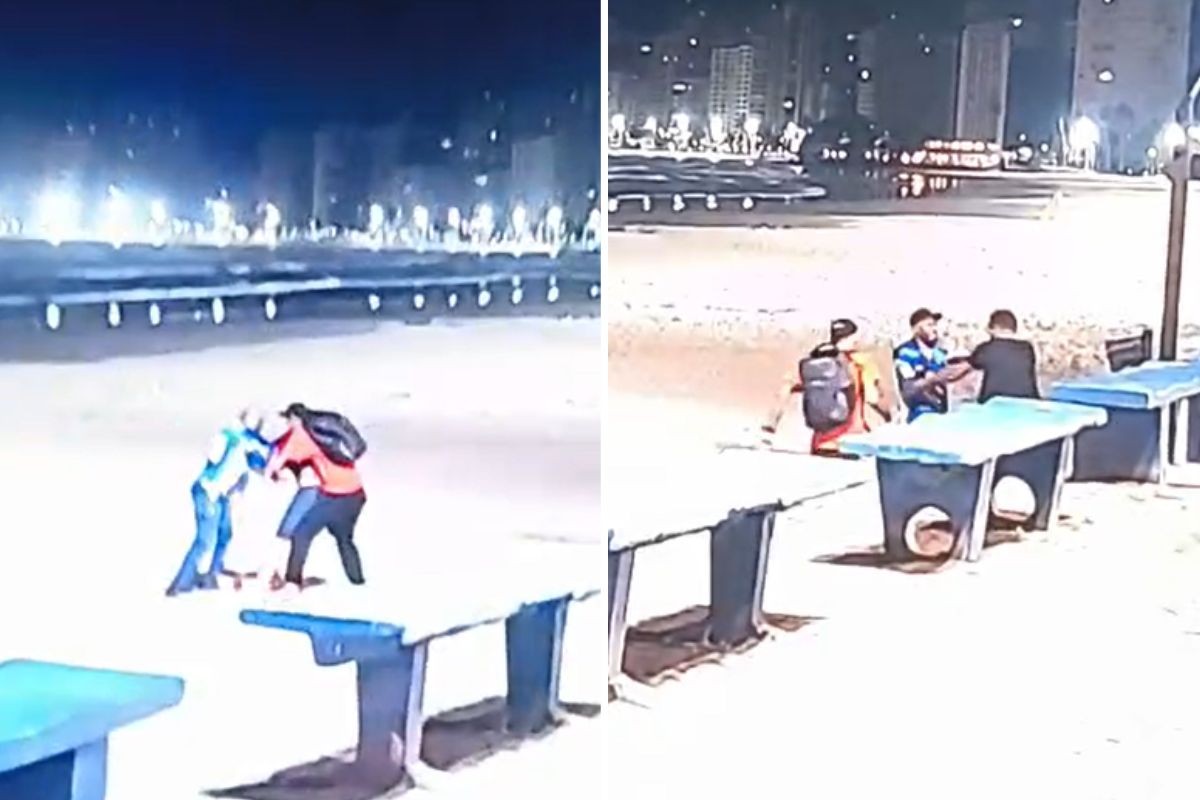 Turista reage e troca socos com criminosos durante assalto em praia de SP; VÍDEO