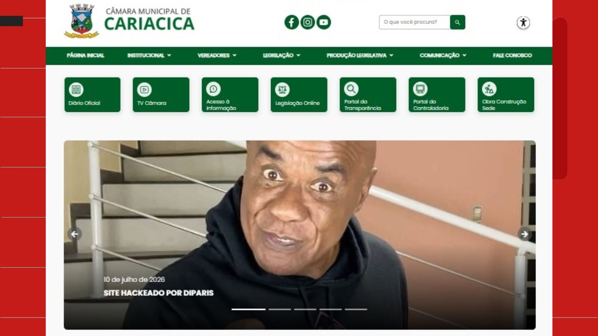 Hacker invade site da Câmara de Cariacica e exibe foto do ator pornô Kid Bengala