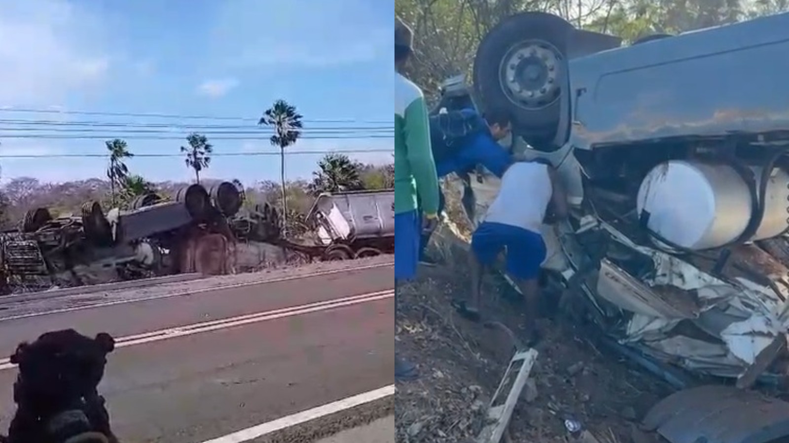 Carreta tomba e motorista fica ferido na BR-343, no Piauí