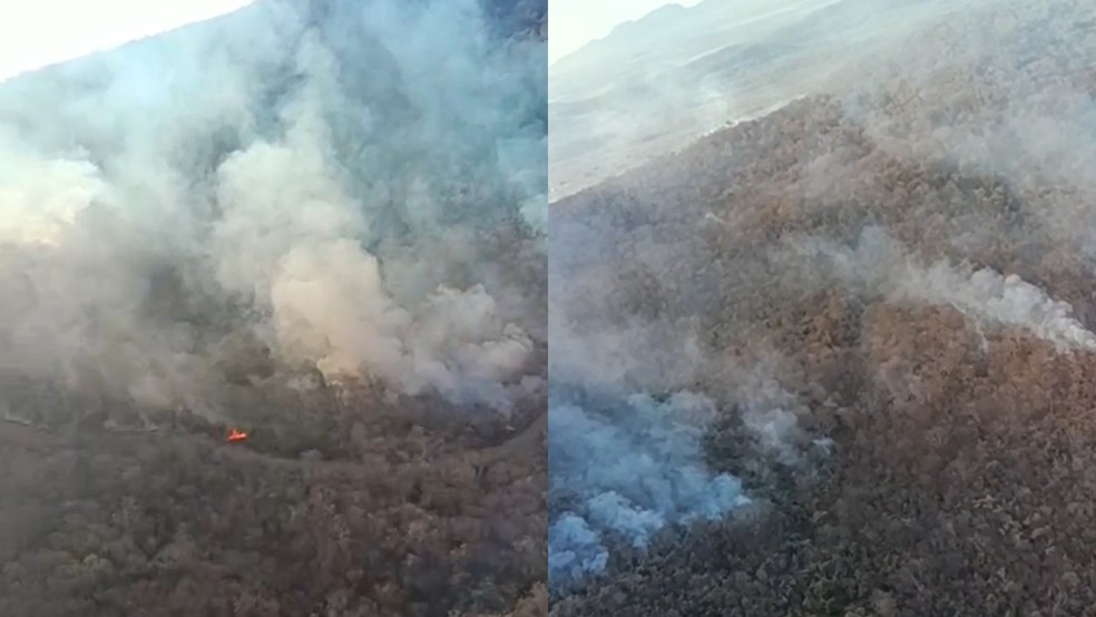 Combate ao fogo é dificultado pela região de difícil acesso. — Foto: Divulgação/CBMCE