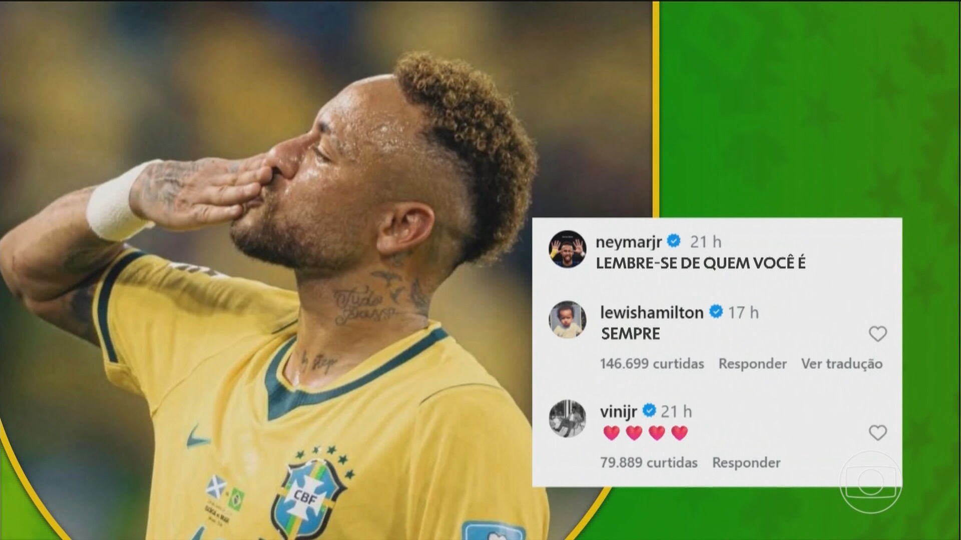 Lewis Hamilton diz ter ficado feliz ao ver post de Neymar citando mantra: 'É incrível'