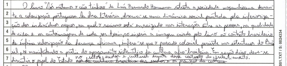  Redação nota mil de Sabrina Ayumi Alves, no Enem 2024. — Foto: Reprodução