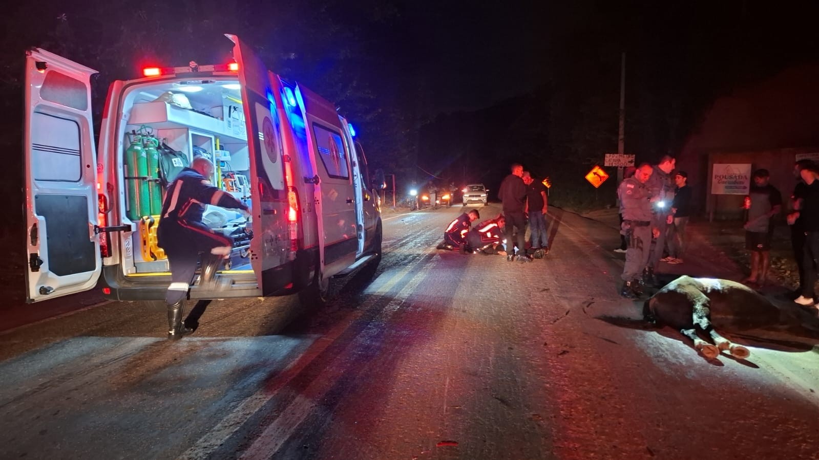 Jovem sem CNH fica gravemente ferido após bater de moto em cavalo solto na BR-482, no ES