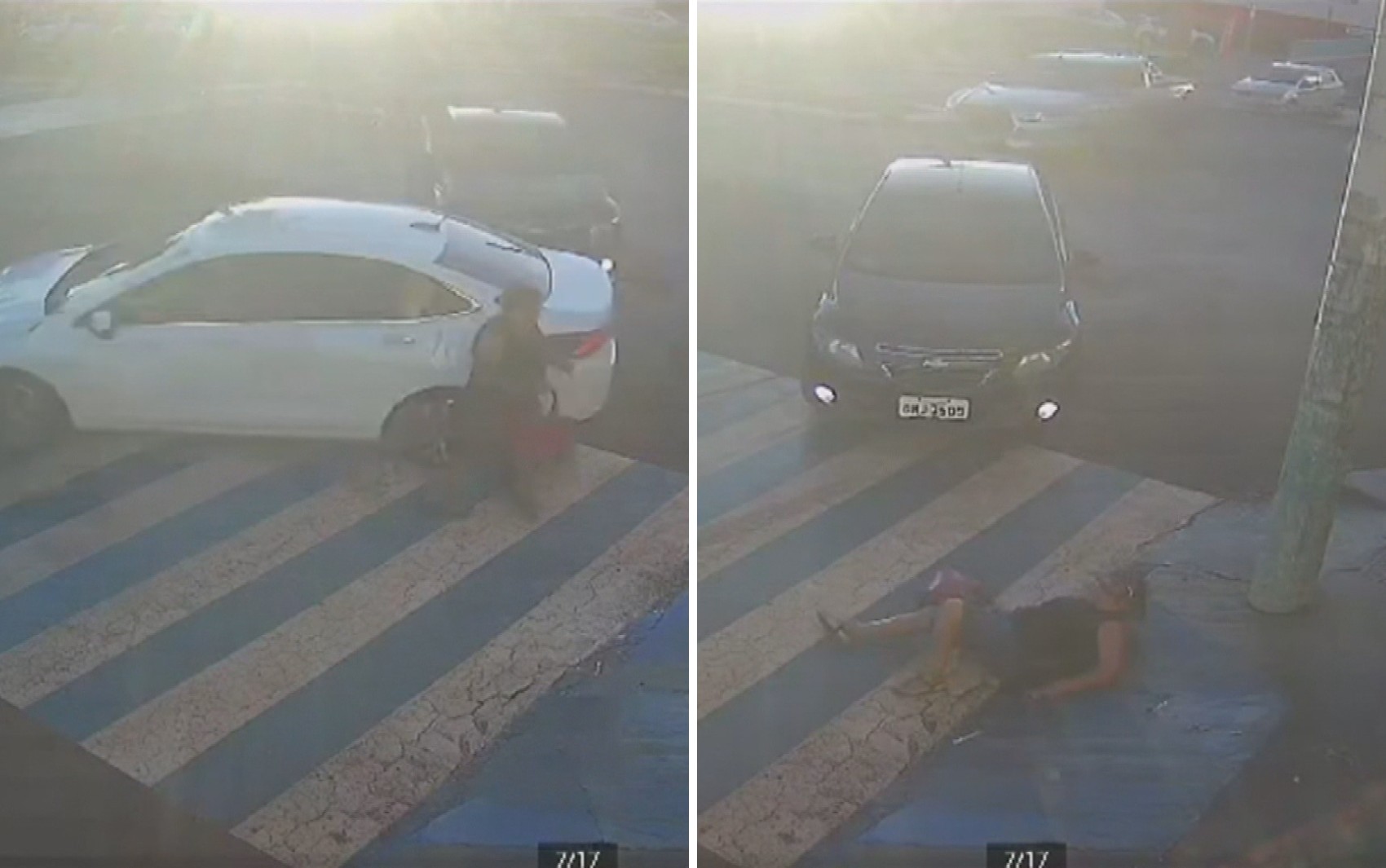 VÍDEO: Motorista fura sinal vermelho, bate contra carro e atropela mulher que atravessava avenida em faixa de pedestres 