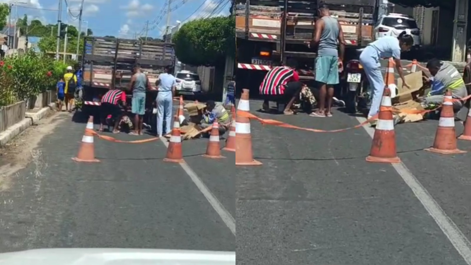 Motociclista e passageira ficam feridos em colisão com caminhão parado no semáforo em Teresina