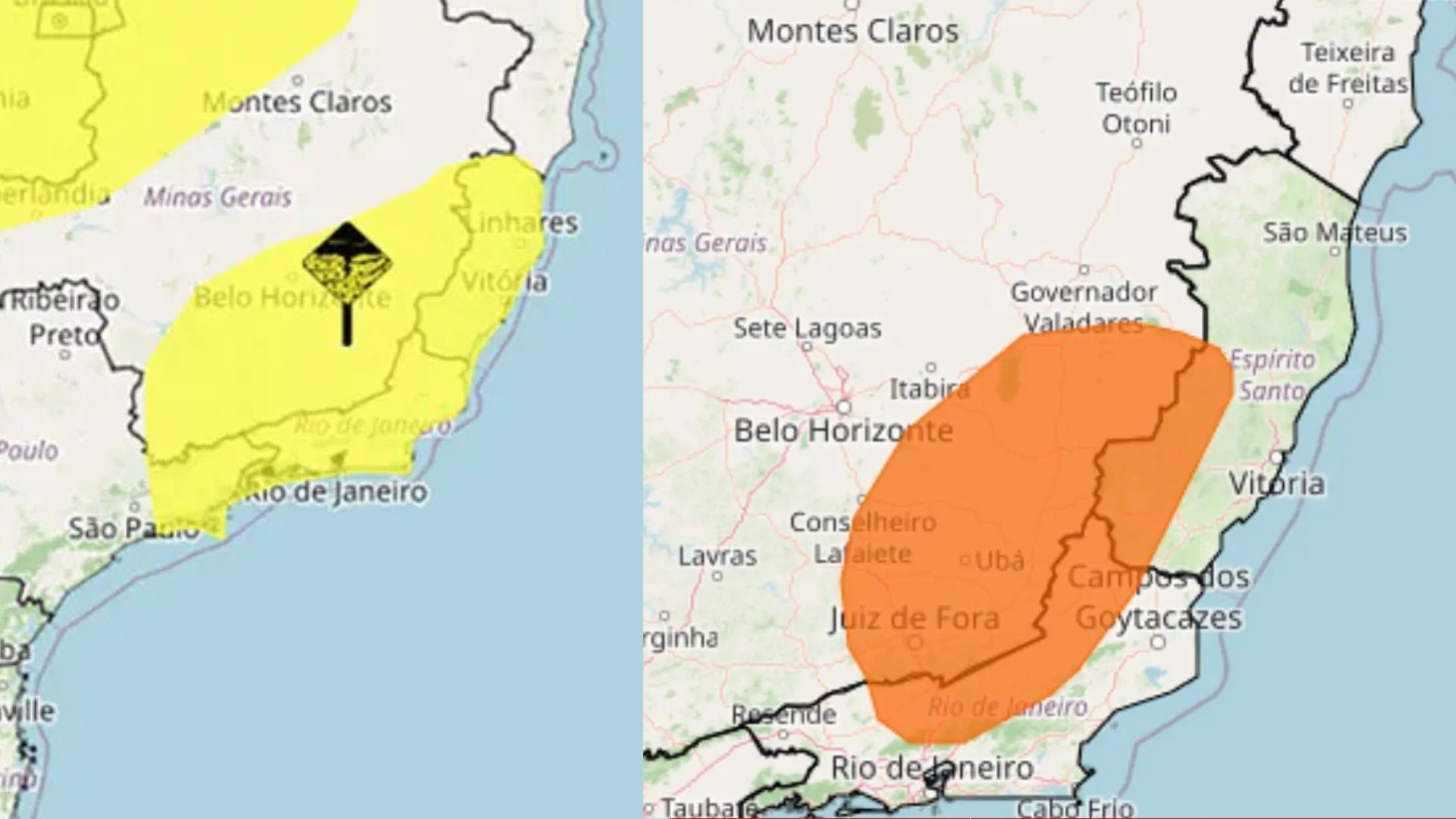 ES recebe alerta laranja de perigo para tempestades e granizo; veja as cidades