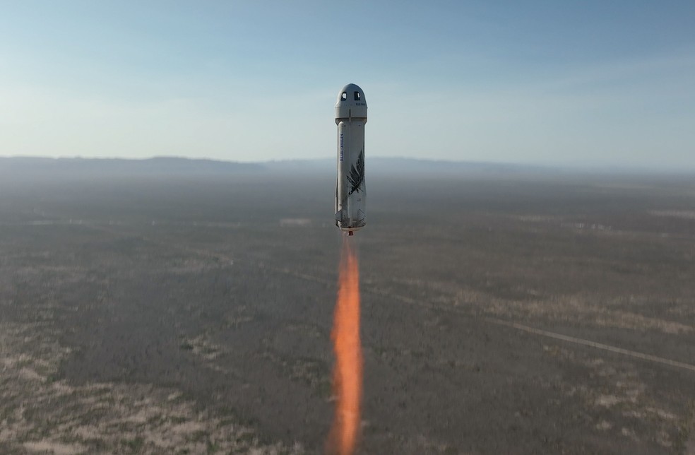 Lançamento do foguete New Shepard, da Blue Origin, em agosto de 2022 — Foto: Divulgação/Blue Origin