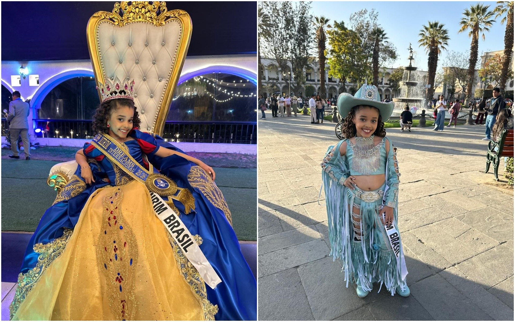 Brasileira de 7 anos se emociona ao vencer concurso de beleza no Peru 