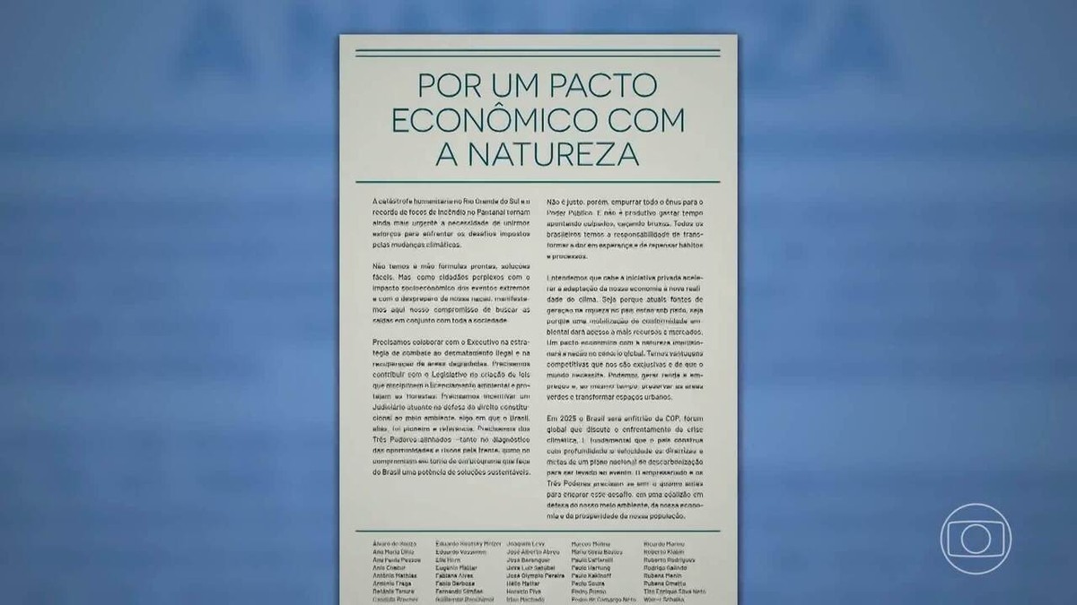 Empresários brasileiros divulgam manifesto em defesa da economia voltada para a conservação do meio ambiente