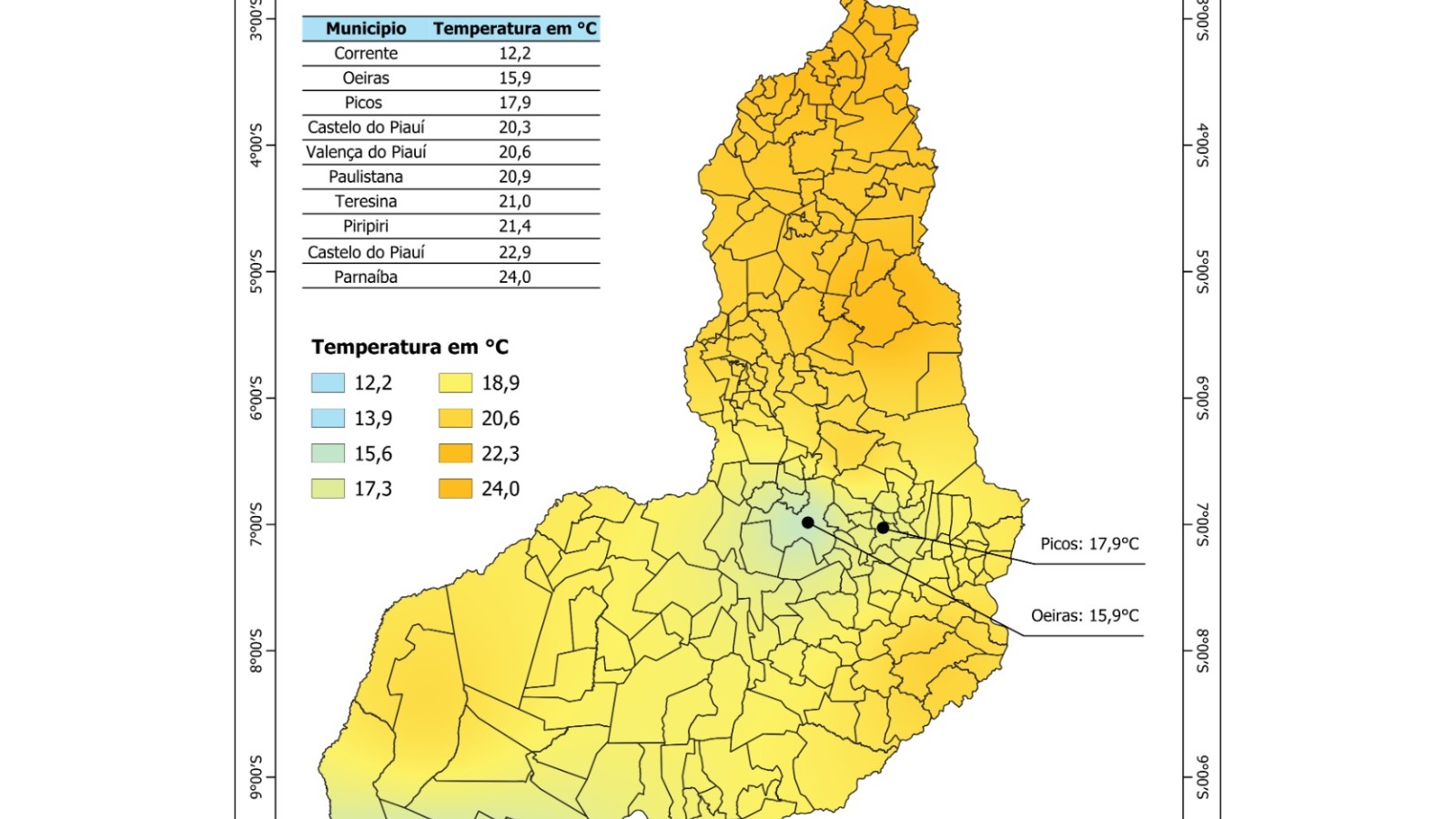 Três cidades atingem as menores temperaturas do PI no ano; variação entre mínima e máxima chega a 20 °C
