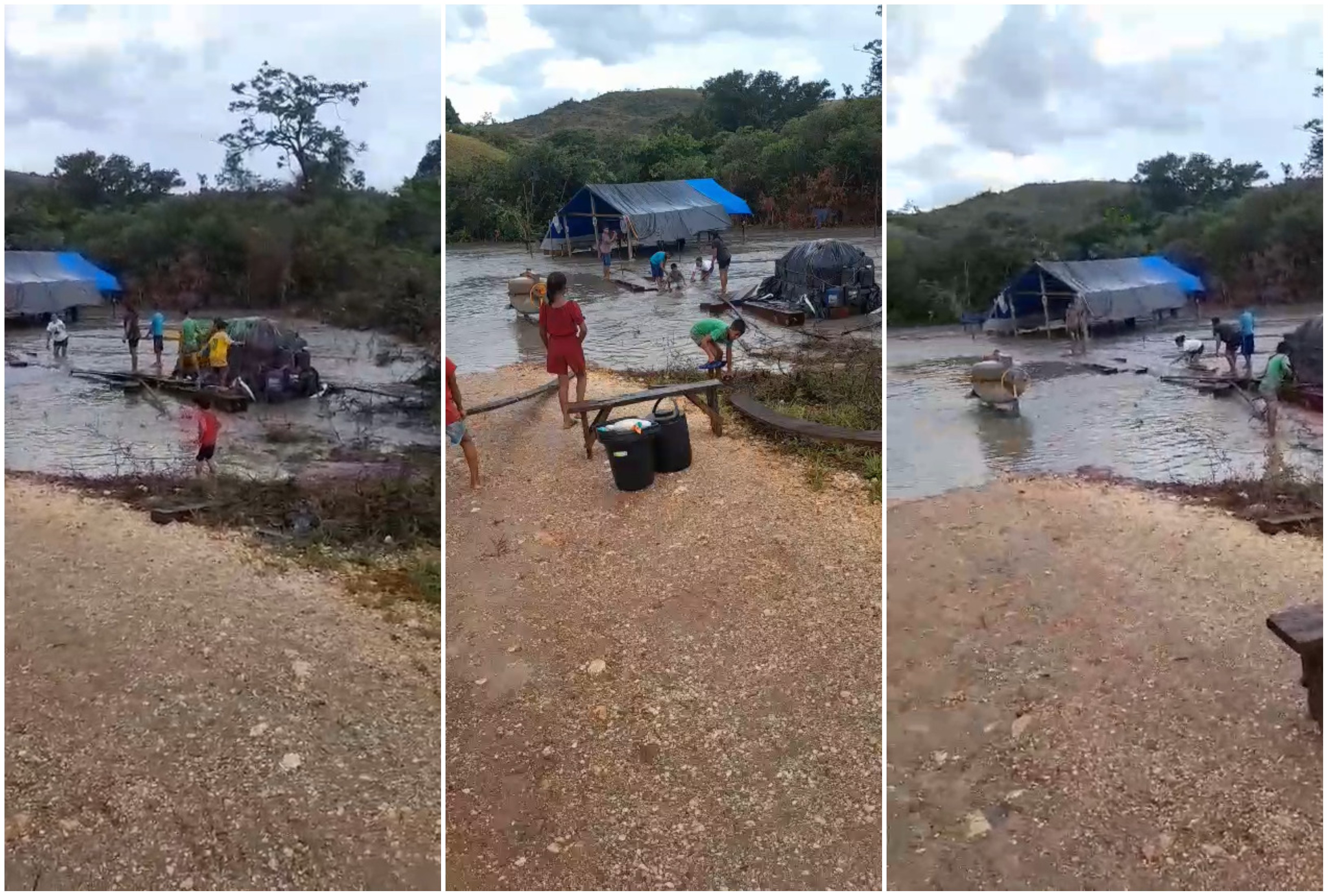 Igarapé transborda após chuva no Uiramutã e afeta ponte em construção