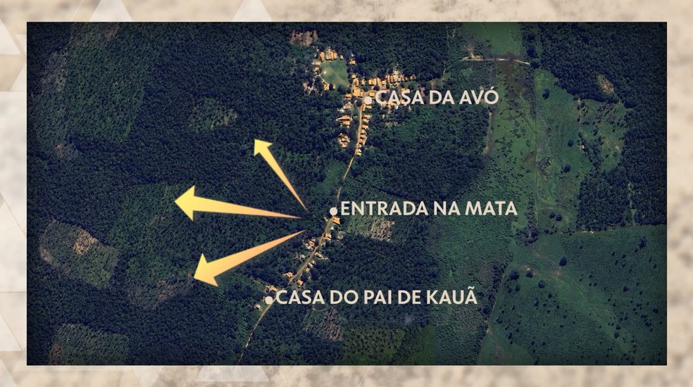 Mapa mostra caminho feito pelas crianças antes de desaparecerem. — Foto: Reprodução/TV Globo/Fantástico