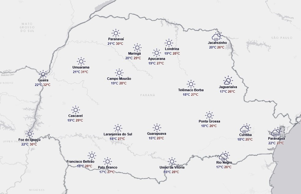 Previsão para sexta-feira, 30 de janeiro — Foto: Reprodução/Simepar