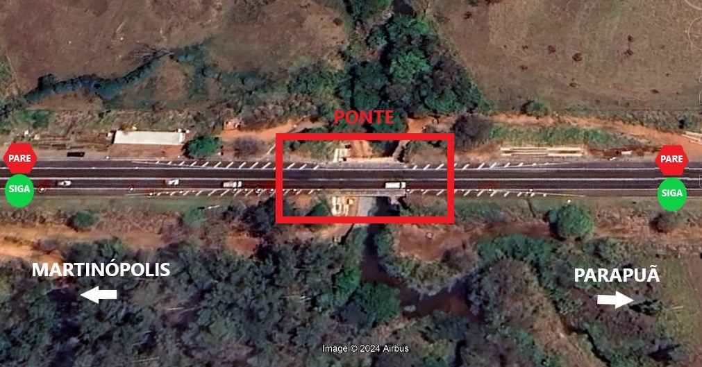 Obras de alargamento restringem tráfego de veículos em ponte entre Martinópolis e Parapuã na Rodovia Assis Chateaubriand