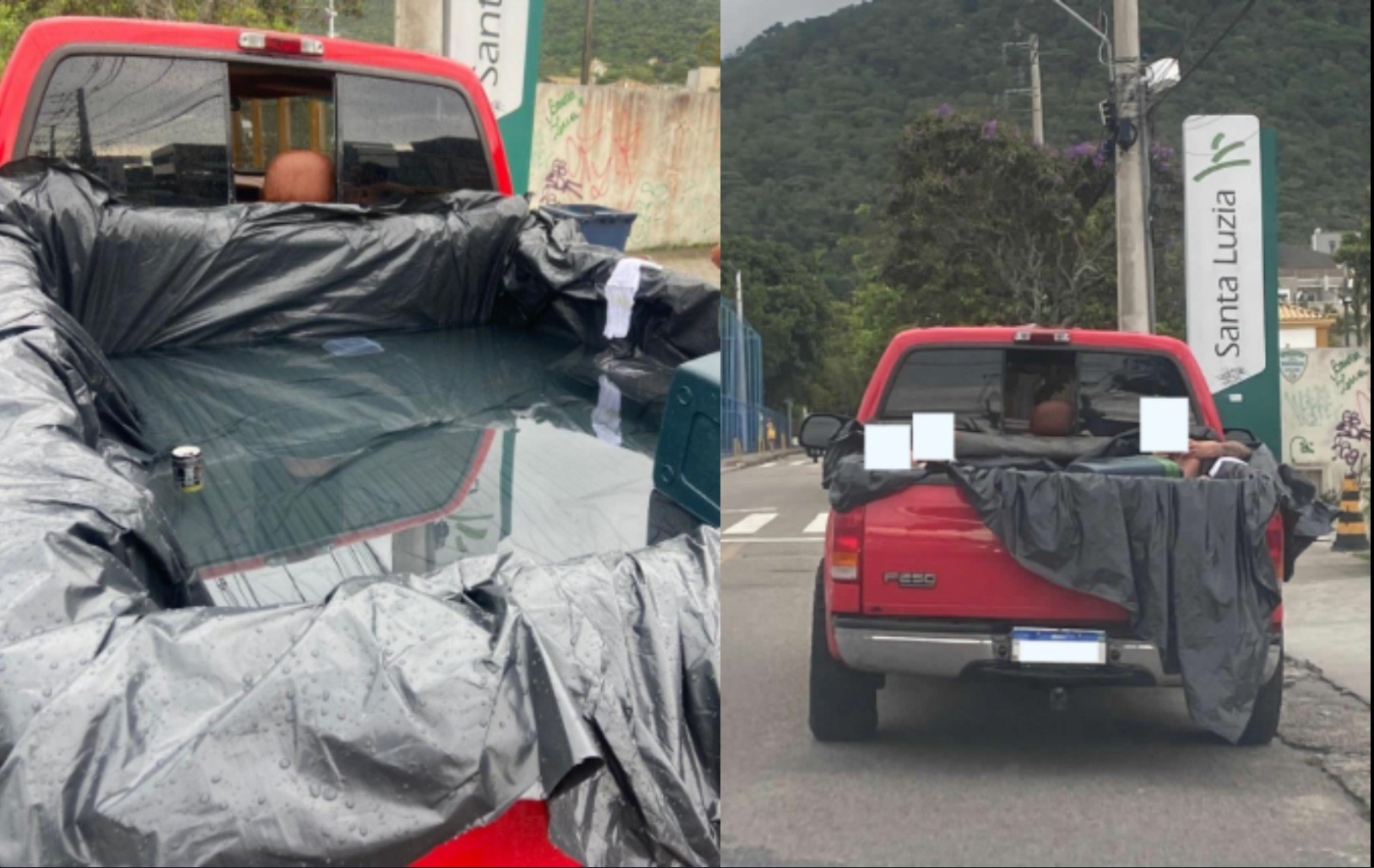 Carro é flagrado em Florianópolis com passageiro em piscina improvisada na caçamba
