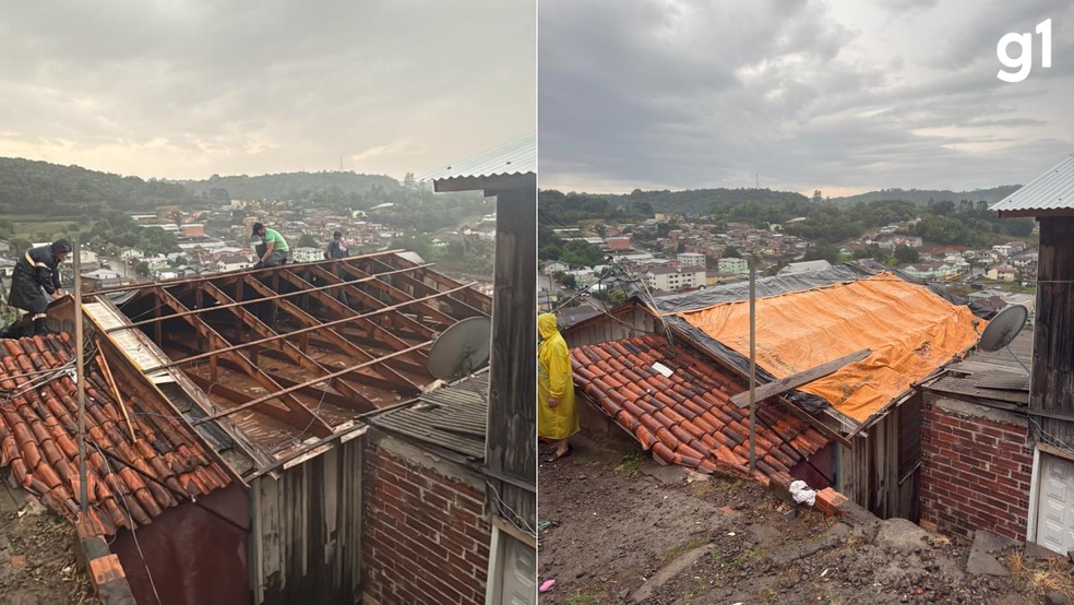 Temporal em Antônio Prado, no RS, destelhou casas no município — Foto: Divulgação/ Serviço Civil Auxiliar de Bombeiros