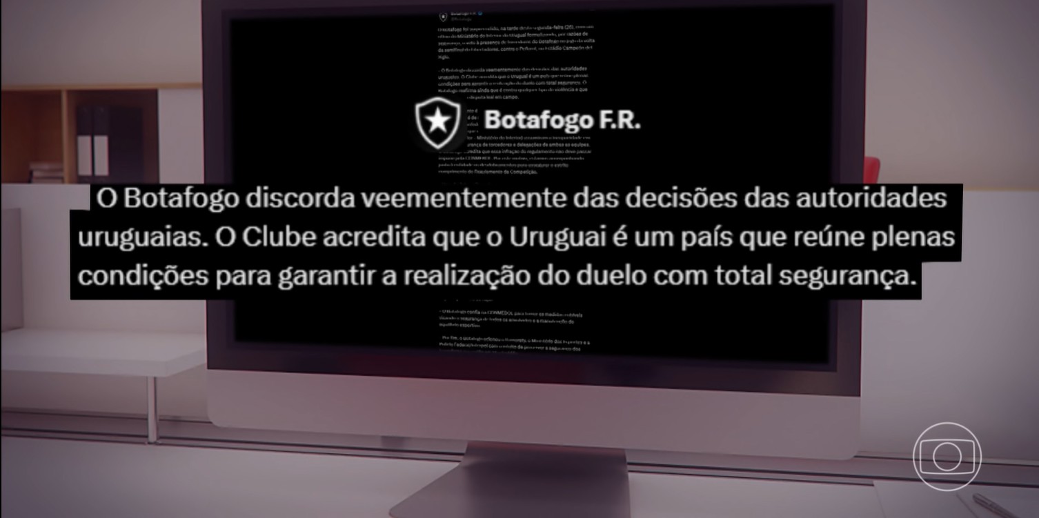 Governo uruguaio barra ida de torcedores do Botafogo a jogo de volta na semifinal da Libertadores  