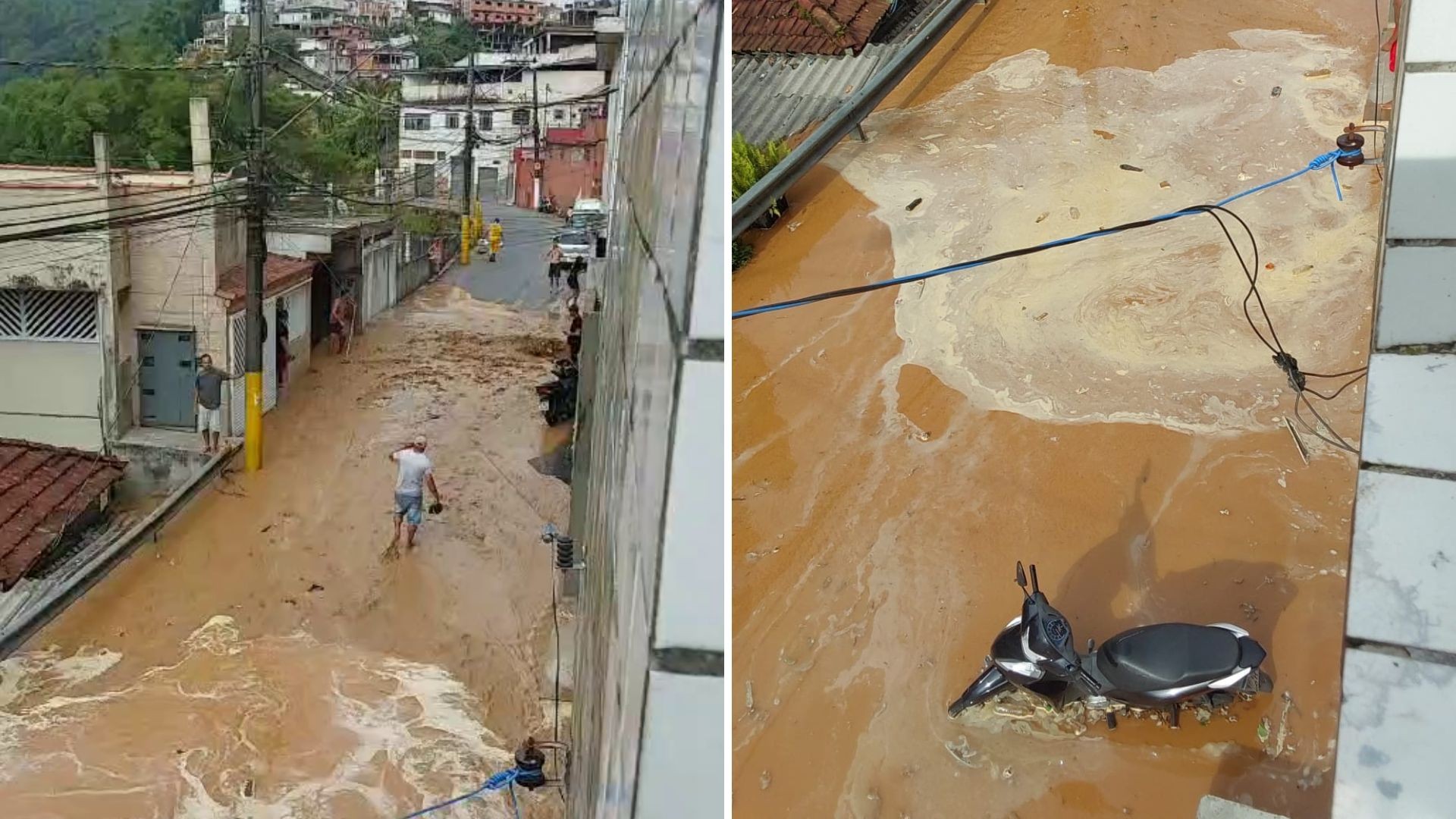 Tubulação rompe em morro de Santos, SP, e causa 'rio de lama', alagamentos e danos a imóveis; ASSISTA