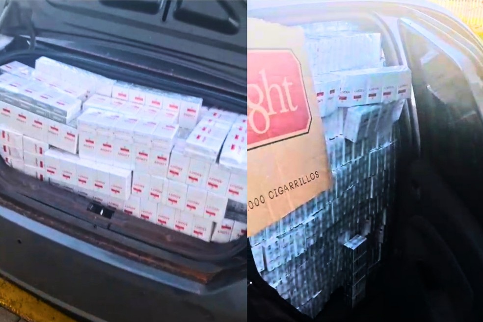 Carga de cigarros sem nota fiscal foi apreendida em Presidente Epitácio (SP) — Foto: Polícia Militar/Reprodução