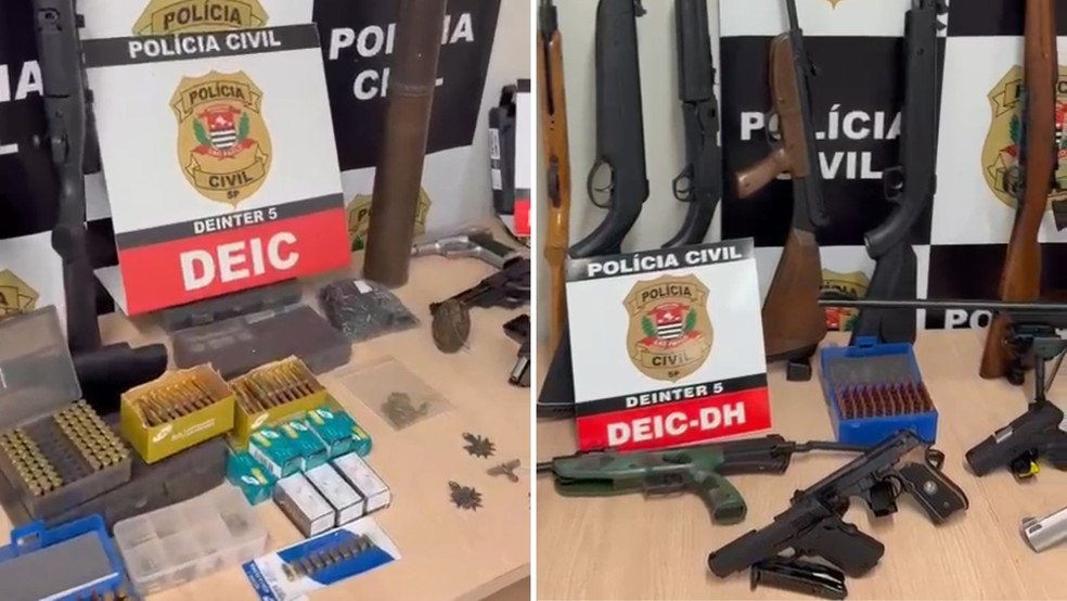 Opera&ccedil;&atilde;o contra com&eacute;rcio ilegal de armas apreende fuzis, granada e s&iacute;mbolos nazistas em S&atilde;o Jos&eacute; do Rio Preto (SP) e Bady Bassit (SP) &mdash; Foto: Pol&iacute;cia Civil/reprodu&ccedil;&atilde;o