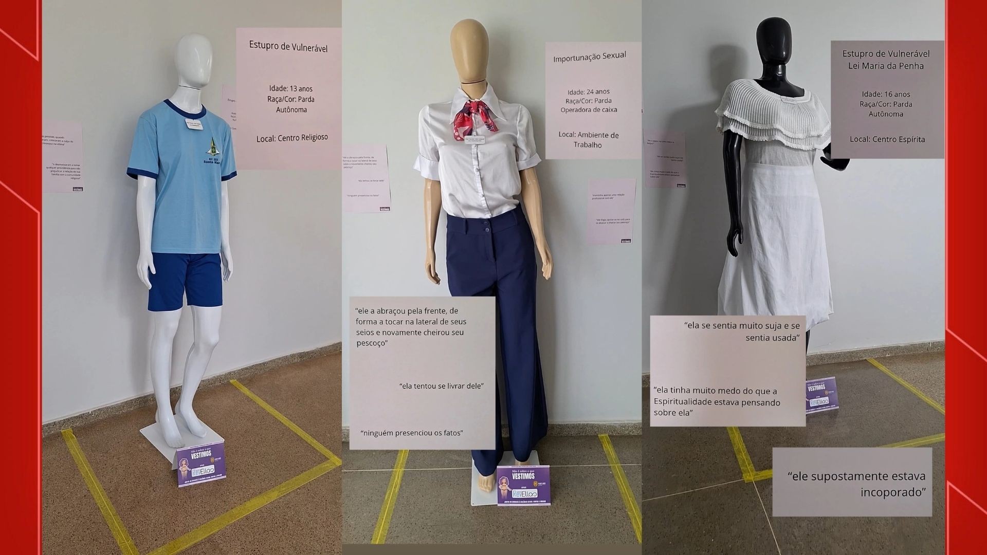 'Não é sobre o que vestimos': exposição mostra réplicas de roupas usadas por vítimas de violência sexual 