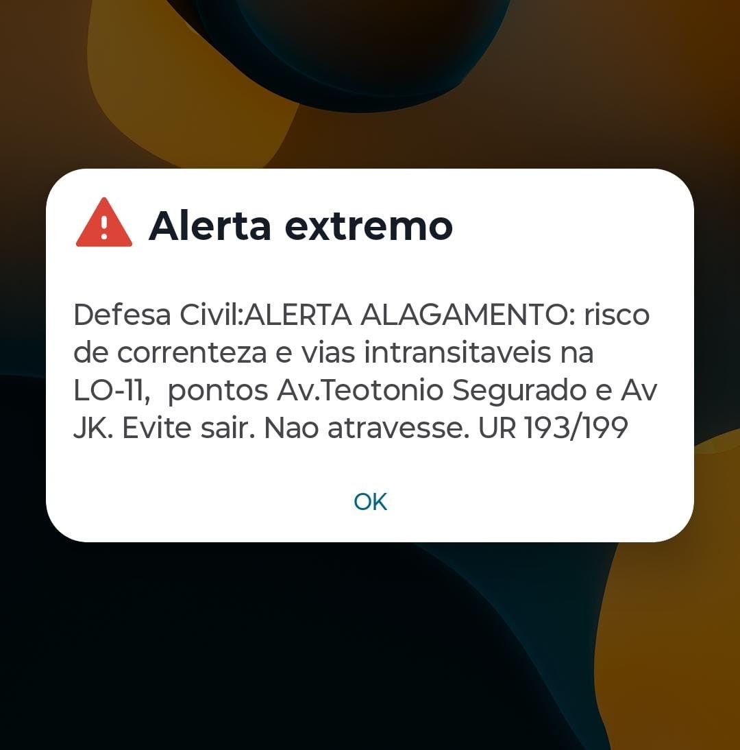 Defesa Civil envia alerta sonoro de risco de alagamento em vias de Palmas