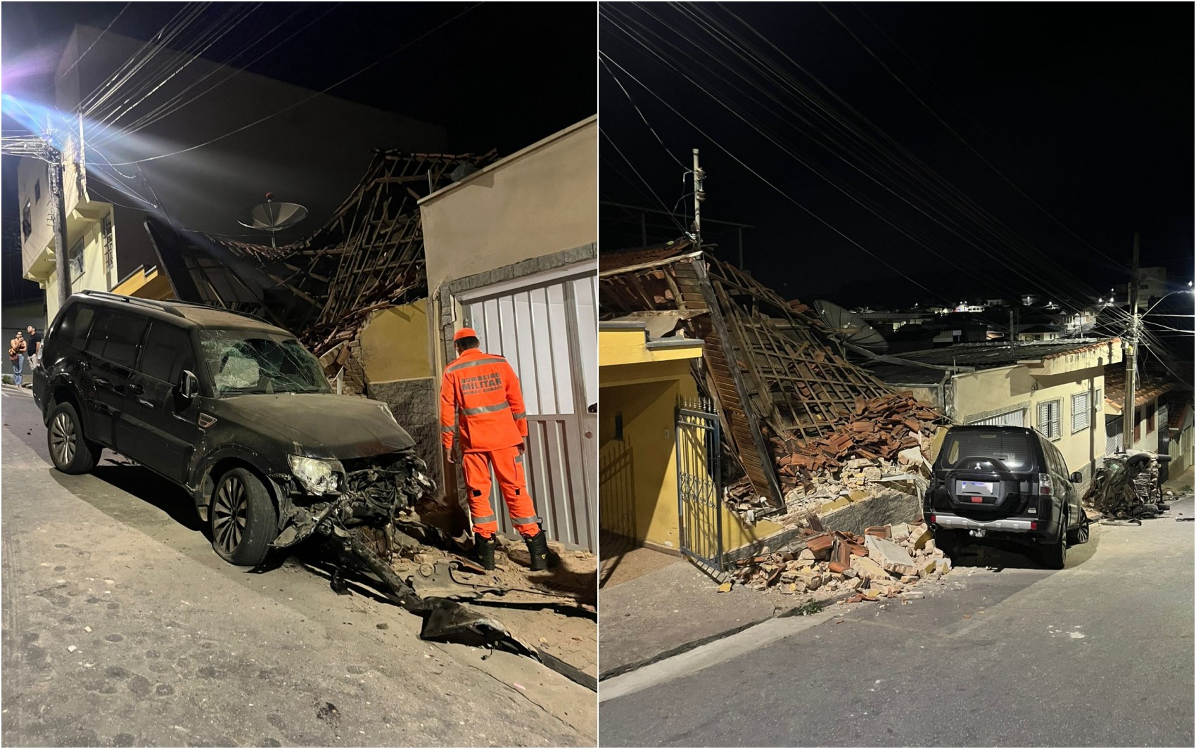 Veículo perde controle, atinge carros estacionados e destrói parte de casa em Pouso Alegre, MG