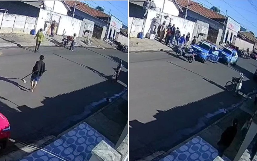 Para conter cachorro da raça pitbull, policiais tiveram que subir em muro e atirar — Foto: Divulgação/Polícia Militar