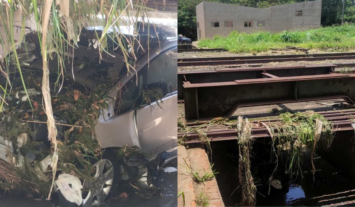 Carro cai dentro de córrego após batida com caminhão em Americana