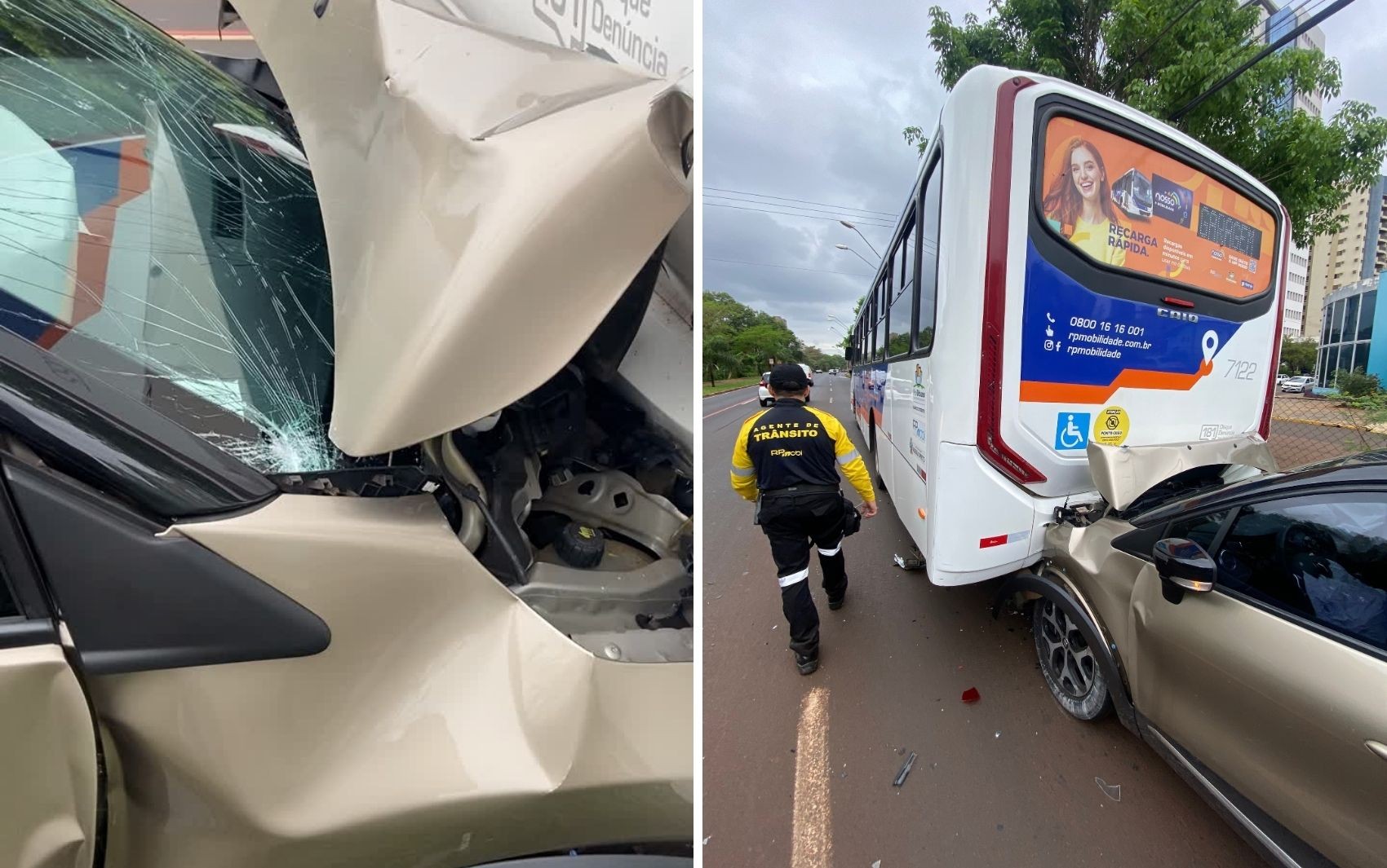 Motorista fica ferida após carro bater em outro veículo e em ônibus em Ribeirão Preto, SP