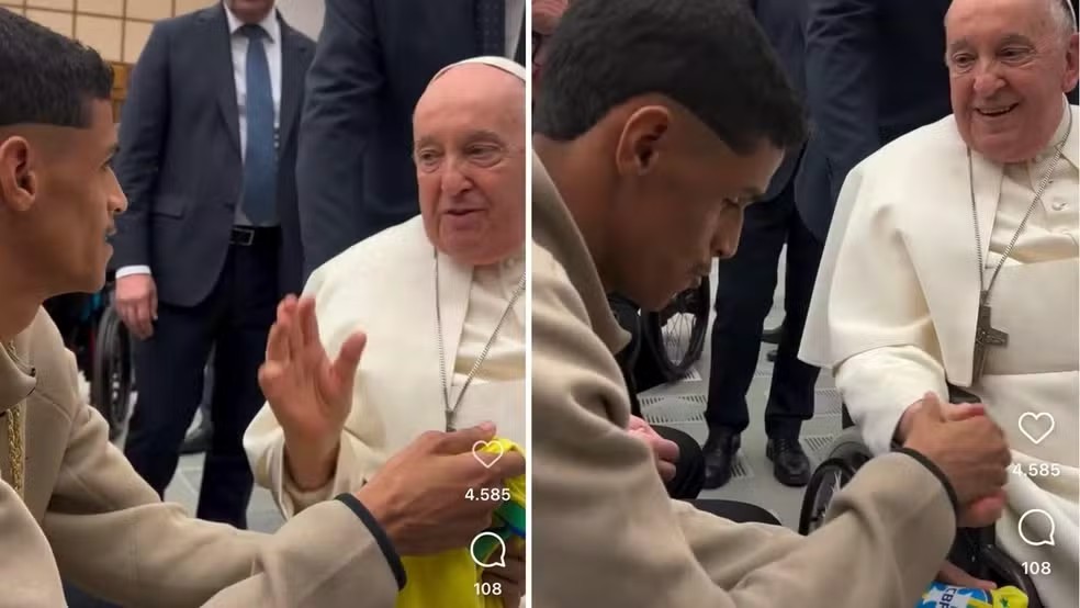 Luva de Pedreiro conhece Papa Francisco — Foto: Reprodução/Redes Sociais