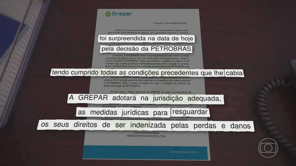 Nota da Grepar, empresa que comprou a Lubnor e teve contrato rescindido — Foto: JN