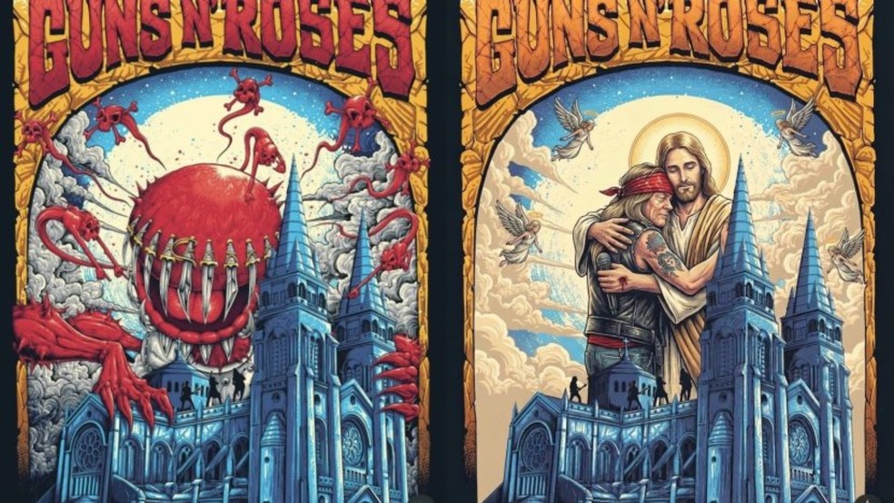 Arquidiocese de Fortaleza cria cartaz com Jesus abraçando Axl Rose